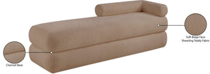 Meridian Furniture Kennedy Upholstered Bench with Channel Tufted Base Plush Seat for Bedroom or Living Room Beige Faux Shearling Teddy Fabric 190Beige
