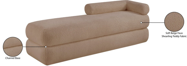 Meridian Furniture Kennedy Upholstered Bench with Channel Tufted Base Plush Seat for Bedroom or Living Room Beige Faux Shearling Teddy Fabric 190Beige