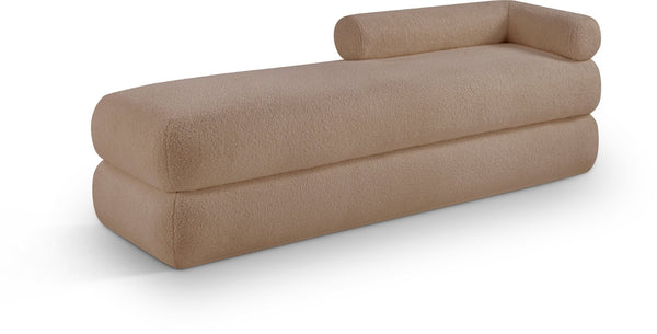 Meridian Furniture Kennedy Upholstered Bench with Channel Tufted Base Plush Seat for Bedroom or Living Room Beige Faux Shearling Teddy Fabric 190Beige