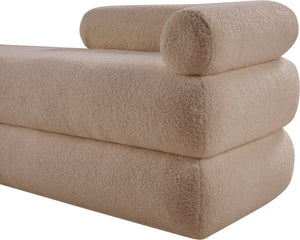 Meridian Furniture Kennedy Upholstered Bench with Channel Tufted Base Plush Seat for Bedroom or Living Room Beige Faux Shearling Teddy Fabric 190Beige