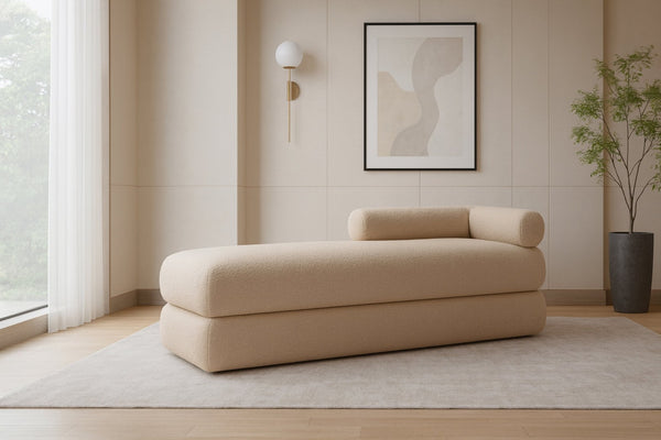 Meridian Furniture Kennedy Upholstered Bench with Channel Tufted Base Plush Seat for Bedroom or Living Room Beige Faux Shearling Teddy Fabric 190Beige