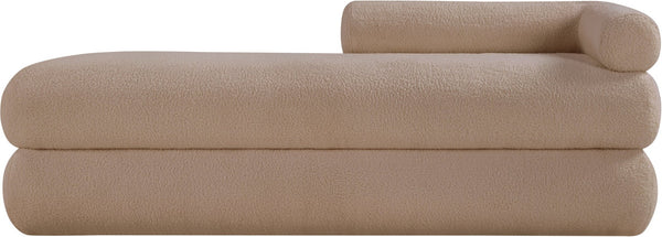 Meridian Furniture Kennedy Upholstered Bench with Channel Tufted Base Plush Seat for Bedroom or Living Room Beige Faux Shearling Teddy Fabric 190Beige