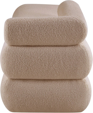 Meridian Furniture Kennedy Upholstered Bench with Channel Tufted Base Plush Seat for Bedroom or Living Room Beige Faux Shearling Teddy Fabric 190Beige