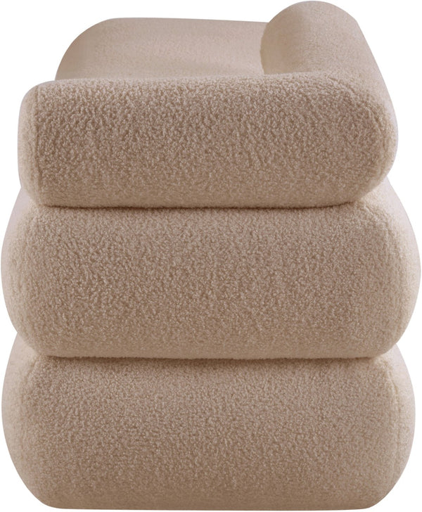 Meridian Furniture Kennedy Upholstered Bench with Channel Tufted Base Plush Seat for Bedroom or Living Room Beige Faux Shearling Teddy Fabric 190Beige