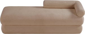 Meridian Furniture Kennedy Upholstered Bench with Channel Tufted Base Plush Seat for Bedroom or Living Room Beige Faux Shearling Teddy Fabric 190Beige