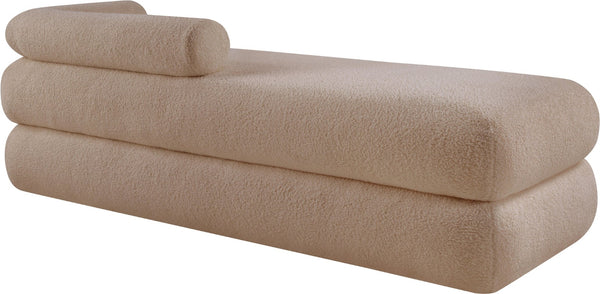 Meridian Furniture Kennedy Upholstered Bench with Channel Tufted Base Plush Seat for Bedroom or Living Room Beige Faux Shearling Teddy Fabric 190Beige