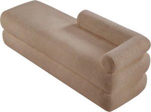 Meridian Furniture Kennedy Upholstered Bench with Channel Tufted Base Plush Seat for Bedroom or Living Room Beige Faux Shearling Teddy Fabric 190Beige