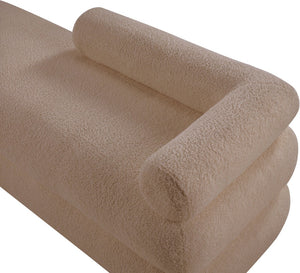 Meridian Furniture Kennedy Upholstered Bench with Channel Tufted Base Plush Seat for Bedroom or Living Room Beige Faux Shearling Teddy Fabric 190Beige