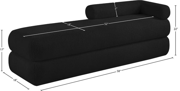 Meridian Furniture Kennedy Upholstered Bench with Channel Tufted Base Plush Seat for Bedroom or Living Room Black Faux Shearling Teddy Fabric 190Black