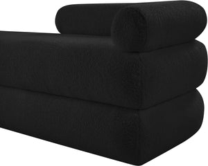 Meridian Furniture Kennedy Upholstered Bench with Channel Tufted Base Plush Seat for Bedroom or Living Room Black Faux Shearling Teddy Fabric 190Black