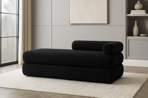 Meridian Furniture Kennedy Upholstered Bench with Channel Tufted Base Plush Seat for Bedroom or Living Room Black Faux Shearling Teddy Fabric 190Black