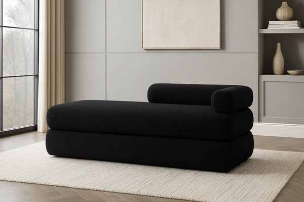 Meridian Furniture Kennedy Upholstered Bench with Channel Tufted Base Plush Seat for Bedroom or Living Room Black Faux Shearling Teddy Fabric 190Black