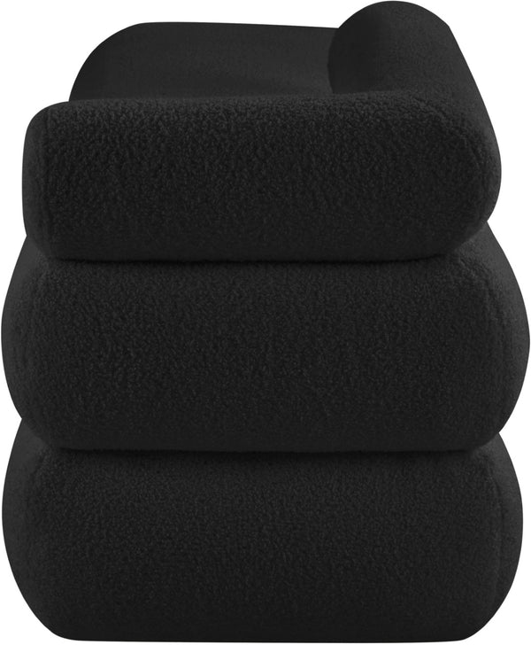 Meridian Furniture Kennedy Upholstered Bench with Channel Tufted Base Plush Seat for Bedroom or Living Room Black Faux Shearling Teddy Fabric 190Black