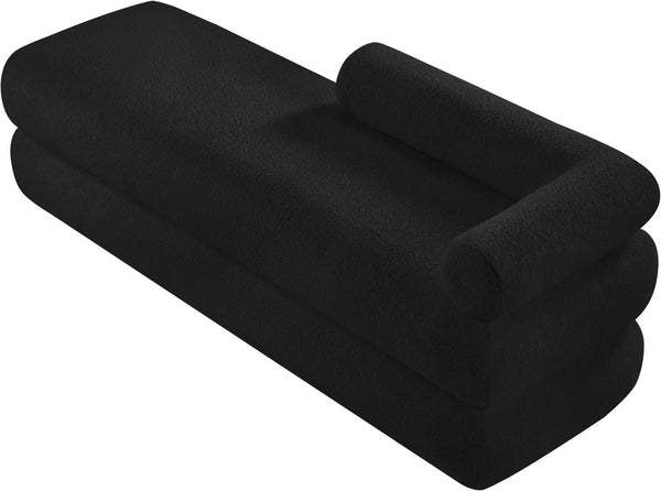 Meridian Furniture Kennedy Upholstered Bench with Channel Tufted Base Plush Seat for Bedroom or Living Room Black Faux Shearling Teddy Fabric 190Black