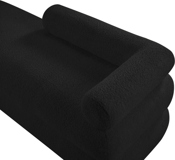 Meridian Furniture Kennedy Upholstered Bench with Channel Tufted Base Plush Seat for Bedroom or Living Room Black Faux Shearling Teddy Fabric 190Black