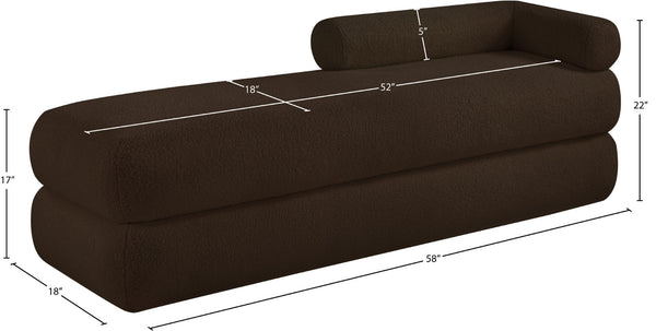 Meridian Furniture Kennedy Upholstered Bench with Channel Tufted Base Plush Seat for Bedroom or Living Room Brown Faux Shearling Teddy Fabric 190Brown