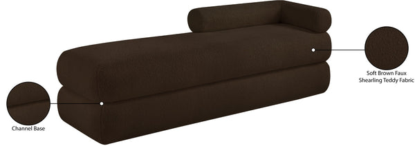 Meridian Furniture Kennedy Upholstered Bench with Channel Tufted Base Plush Seat for Bedroom or Living Room Brown Faux Shearling Teddy Fabric 190Brown
