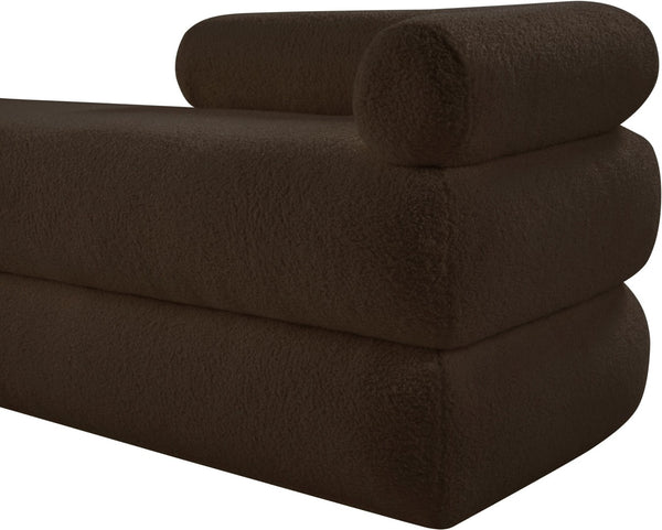 Meridian Furniture Kennedy Upholstered Bench with Channel Tufted Base Plush Seat for Bedroom or Living Room Brown Faux Shearling Teddy Fabric 190Brown