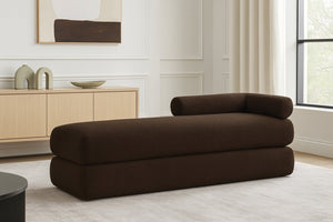 Meridian Furniture Kennedy Upholstered Bench with Channel Tufted Base Plush Seat for Bedroom or Living Room Brown Faux Shearling Teddy Fabric 190Brown