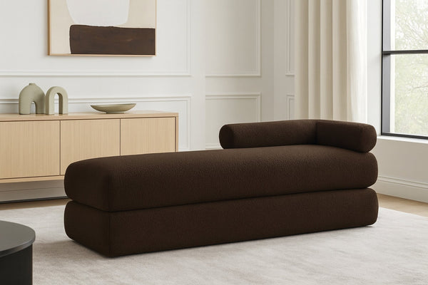 Meridian Furniture Kennedy Upholstered Bench with Channel Tufted Base Plush Seat for Bedroom or Living Room Brown Faux Shearling Teddy Fabric 190Brown