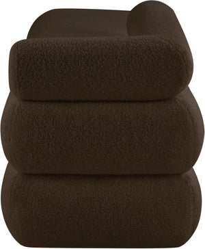 Meridian Furniture Kennedy Upholstered Bench with Channel Tufted Base Plush Seat for Bedroom or Living Room Brown Faux Shearling Teddy Fabric 190Brown