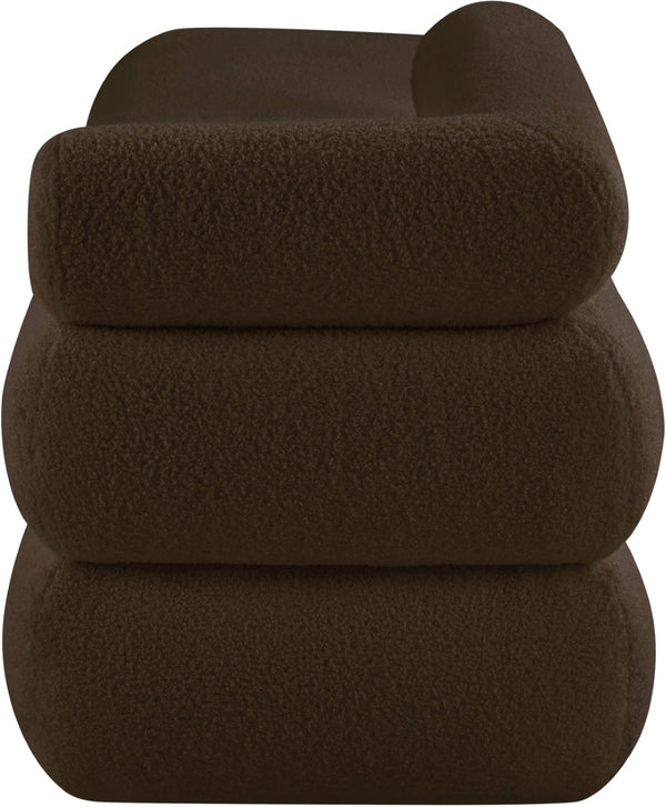 Meridian Furniture Kennedy Upholstered Bench with Channel Tufted Base Plush Seat for Bedroom or Living Room Brown Faux Shearling Teddy Fabric 190Brown