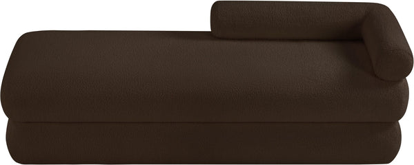 Meridian Furniture Kennedy Upholstered Bench with Channel Tufted Base Plush Seat for Bedroom or Living Room Brown Faux Shearling Teddy Fabric 190Brown