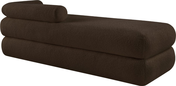 Meridian Furniture Kennedy Upholstered Bench with Channel Tufted Base Plush Seat for Bedroom or Living Room Brown Faux Shearling Teddy Fabric 190Brown