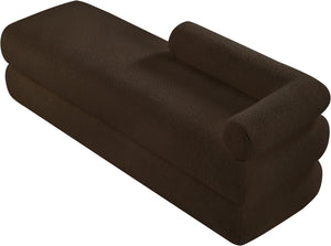 Meridian Furniture Kennedy Upholstered Bench with Channel Tufted Base Plush Seat for Bedroom or Living Room Brown Faux Shearling Teddy Fabric 190Brown