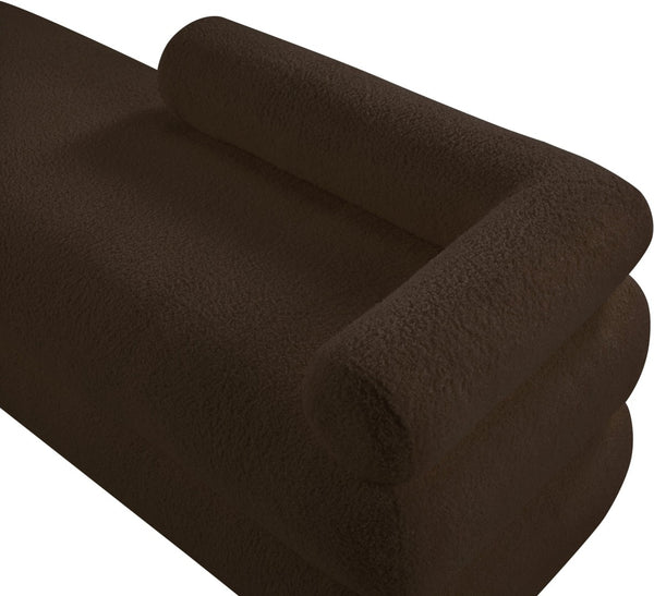 Meridian Furniture Kennedy Upholstered Bench with Channel Tufted Base Plush Seat for Bedroom or Living Room Brown Faux Shearling Teddy Fabric 190Brown