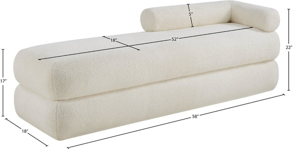 Meridian Furniture Kennedy Upholstered Bench with Channel Tufted Base Plush Seat for Bedroom or Living Room Cream Faux Shearling Teddy Fabric 190Cream