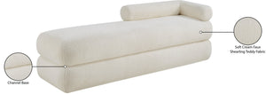 Meridian Furniture Kennedy Upholstered Bench with Channel Tufted Base Plush Seat for Bedroom or Living Room Cream Faux Shearling Teddy Fabric 190Cream