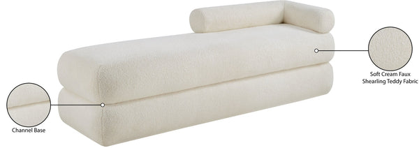 Meridian Furniture Kennedy Upholstered Bench with Channel Tufted Base Plush Seat for Bedroom or Living Room Cream Faux Shearling Teddy Fabric 190Cream