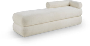 Meridian Furniture Kennedy Upholstered Bench with Channel Tufted Base Plush Seat for Bedroom or Living Room Cream Faux Shearling Teddy Fabric 190Cream