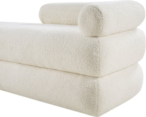 Meridian Furniture Kennedy Upholstered Bench with Channel Tufted Base Plush Seat for Bedroom or Living Room Cream Faux Shearling Teddy Fabric 190Cream