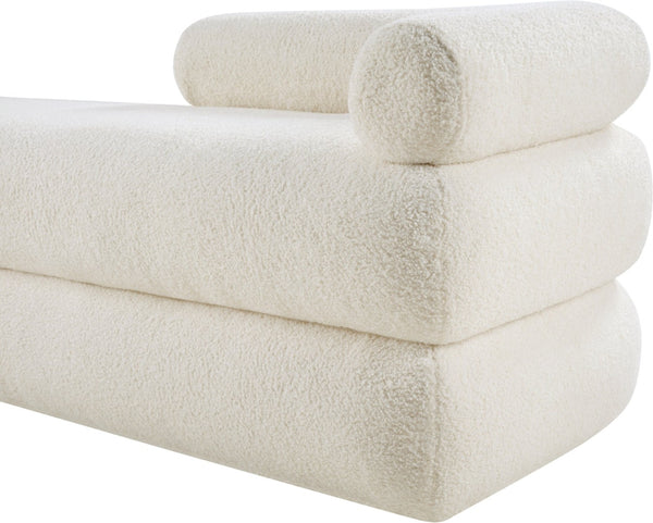 Meridian Furniture Kennedy Upholstered Bench with Channel Tufted Base Plush Seat for Bedroom or Living Room Cream Faux Shearling Teddy Fabric 190Cream