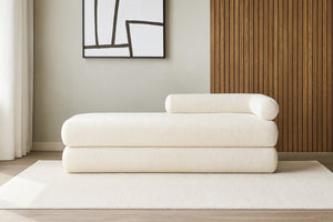 Meridian Furniture Kennedy Upholstered Bench with Channel Tufted Base Plush Seat for Bedroom or Living Room Cream Faux Shearling Teddy Fabric 190Cream