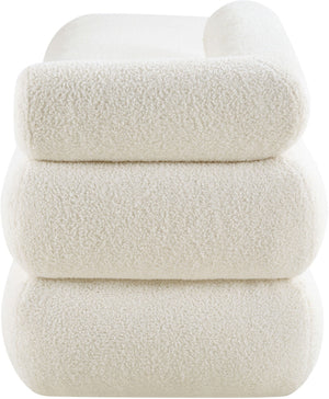 Meridian Furniture Kennedy Upholstered Bench with Channel Tufted Base Plush Seat for Bedroom or Living Room Cream Faux Shearling Teddy Fabric 190Cream