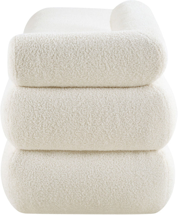 Meridian Furniture Kennedy Upholstered Bench with Channel Tufted Base Plush Seat for Bedroom or Living Room Cream Faux Shearling Teddy Fabric 190Cream