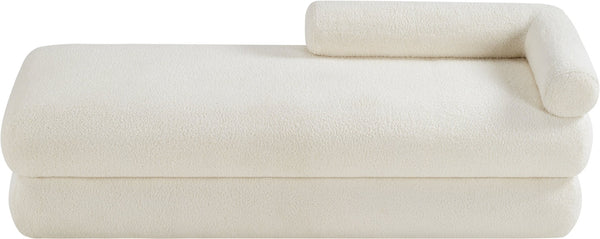 Meridian Furniture Kennedy Upholstered Bench with Channel Tufted Base Plush Seat for Bedroom or Living Room Cream Faux Shearling Teddy Fabric 190Cream