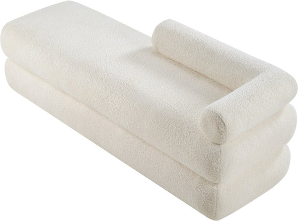 Meridian Furniture Kennedy Upholstered Bench with Channel Tufted Base Plush Seat for Bedroom or Living Room Cream Faux Shearling Teddy Fabric 190Cream