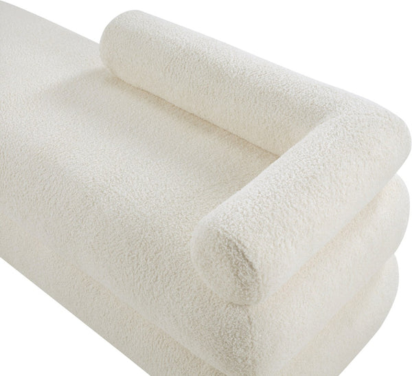 Meridian Furniture Kennedy Upholstered Bench with Channel Tufted Base Plush Seat for Bedroom or Living Room Cream Faux Shearling Teddy Fabric 190Cream