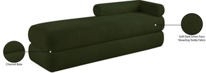 Meridian Furniture Kennedy Upholstered Bench with Channel Tufted Base Plush Seat for Bedroom or Living Room Green Faux Shearling Teddy Fabric 190Green