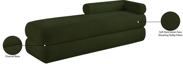 Meridian Furniture Kennedy Upholstered Bench with Channel Tufted Base Plush Seat for Bedroom or Living Room Green Faux Shearling Teddy Fabric 190Green