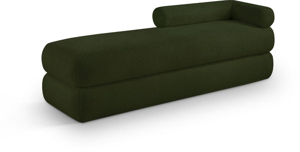 Meridian Furniture Kennedy Upholstered Bench with Channel Tufted Base Plush Seat for Bedroom or Living Room Green Faux Shearling Teddy Fabric 190Green