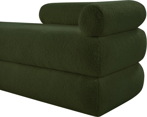 Meridian Furniture Kennedy Upholstered Bench with Channel Tufted Base Plush Seat for Bedroom or Living Room Green Faux Shearling Teddy Fabric 190Green