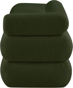 Meridian Furniture Kennedy Upholstered Bench with Channel Tufted Base Plush Seat for Bedroom or Living Room Green Faux Shearling Teddy Fabric 190Green