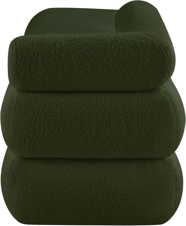 Meridian Furniture Kennedy Upholstered Bench with Channel Tufted Base Plush Seat for Bedroom or Living Room Green Faux Shearling Teddy Fabric 190Green