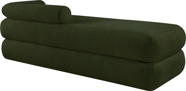 Meridian Furniture Kennedy Upholstered Bench with Channel Tufted Base Plush Seat for Bedroom or Living Room Green Faux Shearling Teddy Fabric 190Green