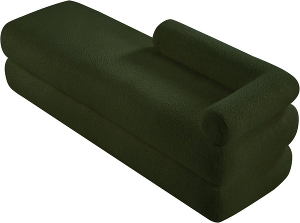 Meridian Furniture Kennedy Upholstered Bench with Channel Tufted Base Plush Seat for Bedroom or Living Room Green Faux Shearling Teddy Fabric 190Green